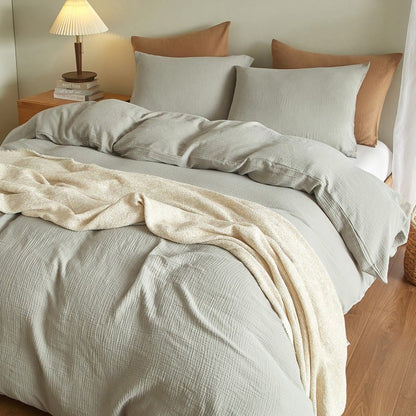 Ownkoti Simple Cotton Gauze Duvet Cover Set(3PCS) - Light Gray - King - image 3