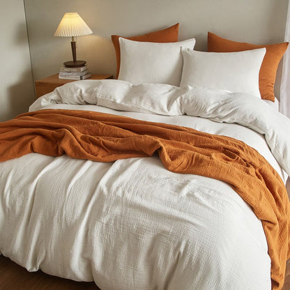 Ownkoti Simple Cotton Gauze Duvet Cover Set(3PCS) - White - King - image 0