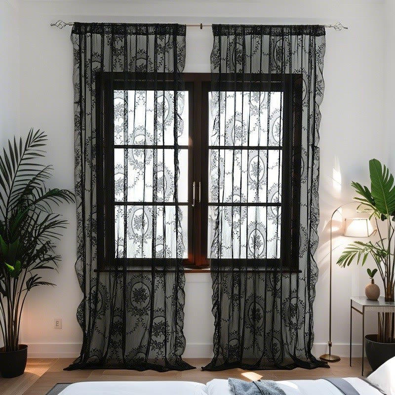 Ownkoti Cottage Lace Sheer Curtain with Ruffle Trim - Black - 55"W x 102"L - image 23