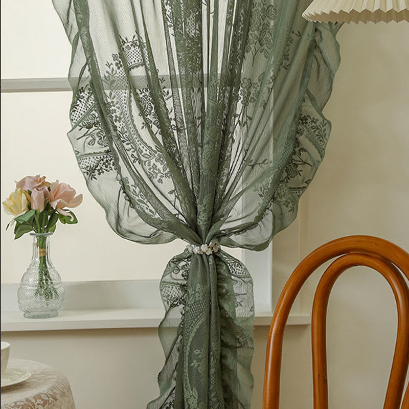 Ownkoti Cottage Lace Sheer Curtain with Ruffle Trim - image 3