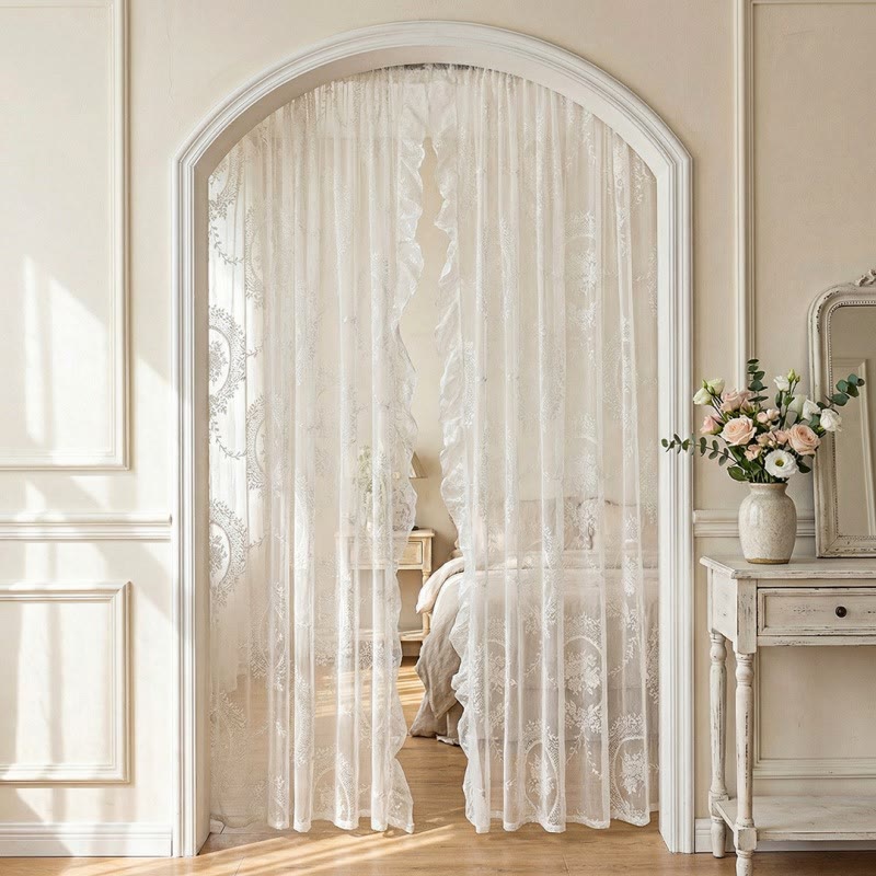 Ownkoti Cottage Lace Sheer Curtain with Ruffle Trim - White - 55"W x 102"L - image 16