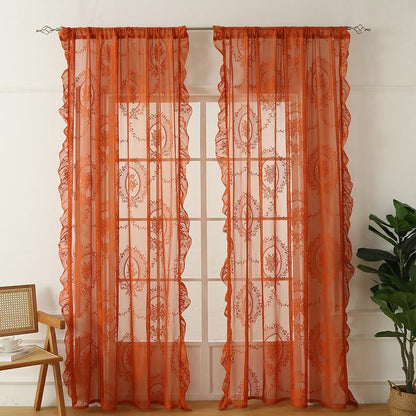 Ownkoti Cottage Lace Sheer Curtain with Ruffle Trim - Orange - 55"W x 102"L - image 7