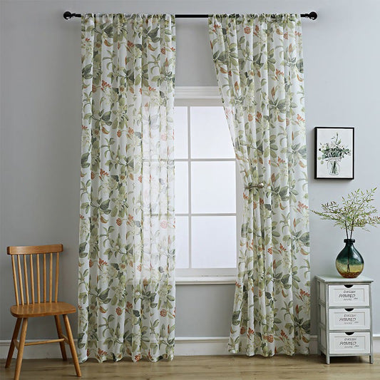 Ownkoti Refresh Floral Rod Pocket Cotton Linen Curtain - 55"W x 102"L - image 0