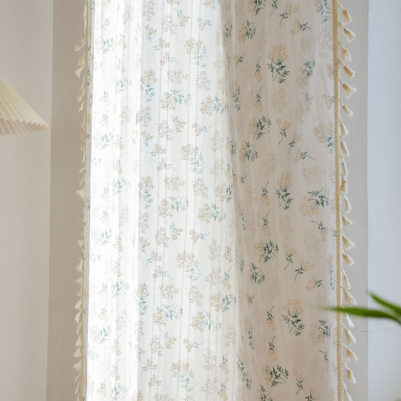 Ownkoti Refresh Floral Tassel Cotton Sheer Curtain - image 3