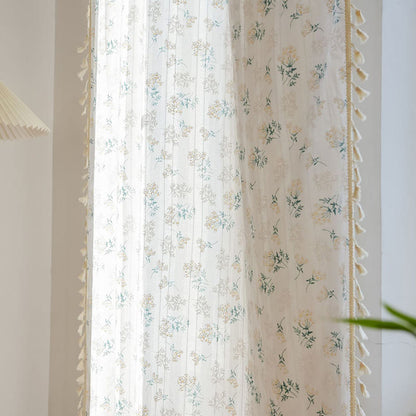 Ownkoti Refresh Floral Tassel Cotton Sheer Curtain - image 3