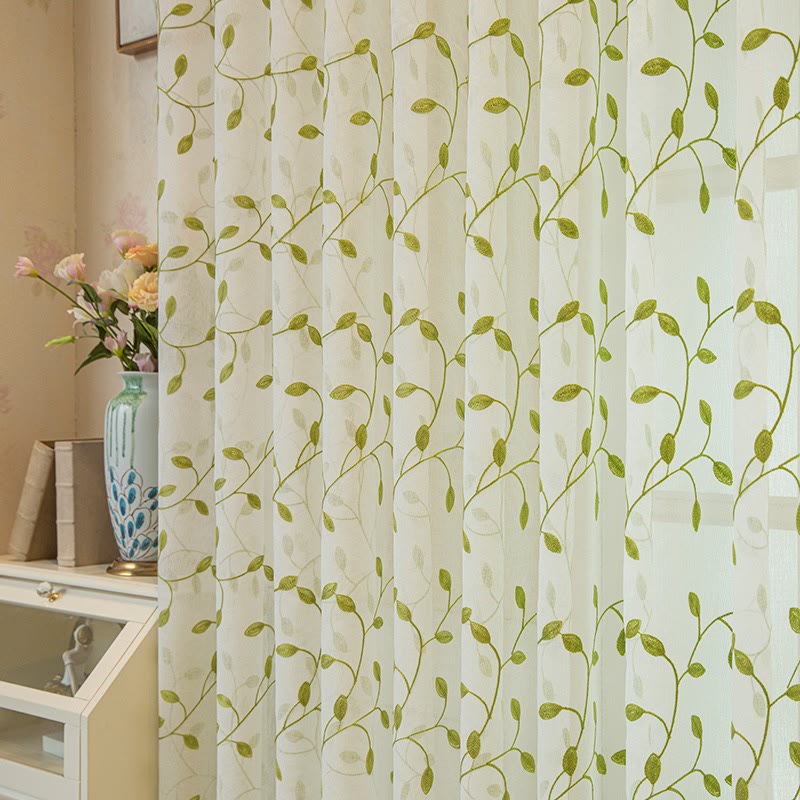 Ownkoti Cottage Style Green Leaf Sheer Curtain - image 5