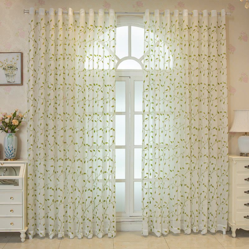 Ownkoti Cottage Style Green Leaf Sheer Curtain - image 1