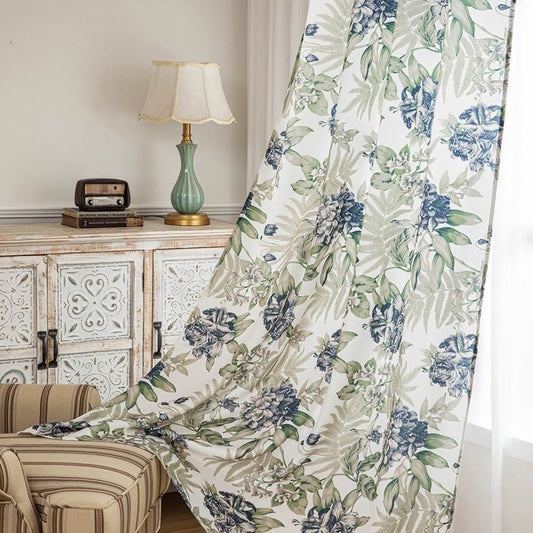 Ownkoti Cottage Style Floral & Leaf Curtain - Green & Gray - 52"W x 108"L - image 0