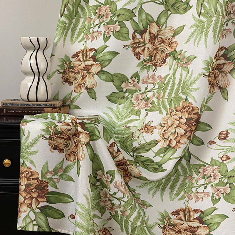 Ownkoti Cottage Style Floral & Leaf Curtain - Green & Yellow - 52"W x 108"L - image 8