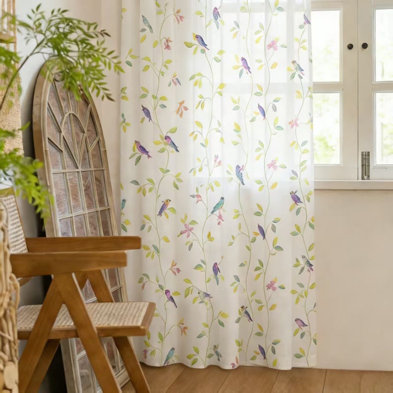 Ownkoti Country Style Bird & Leaf Curtain - 52"W x 95"L - image 0