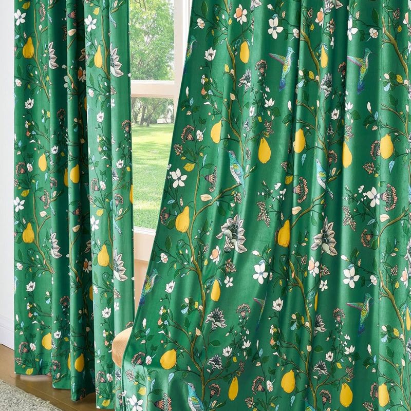 Ownkoti Vintage Country Bird & Floral Curtain - Green - 57"W x 106"L - image 7