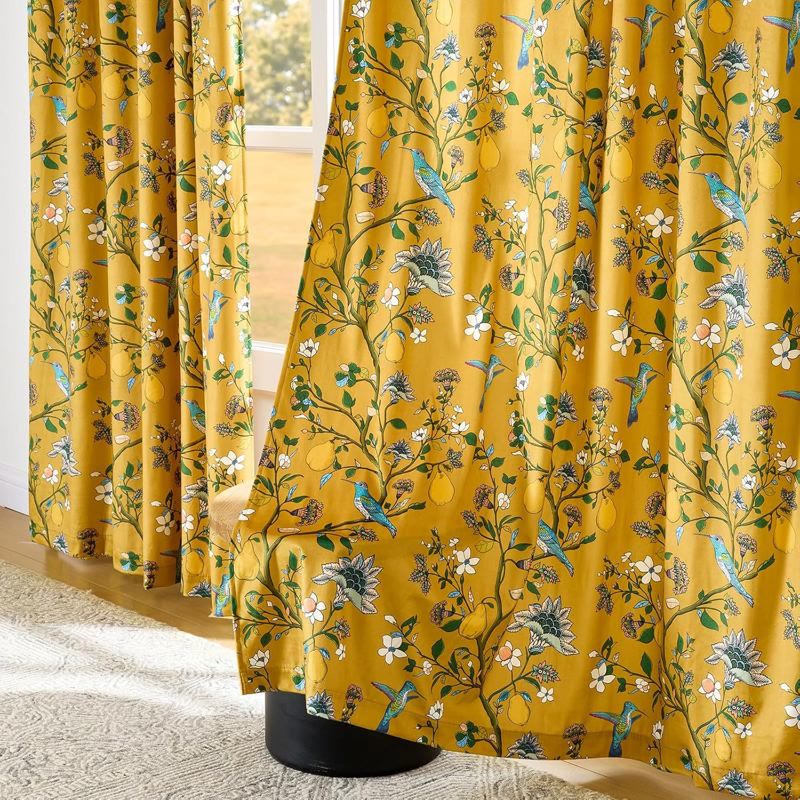 Ownkoti Vintage Country Bird & Floral Curtain - Yellow - 57"W x 106"L - image 14
