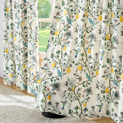 Ownkoti Vintage Country Bird & Floral Curtain - Beige - 57"W x 106"L - image 0