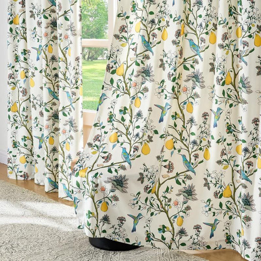 Ownkoti Vintage Country Bird & Floral Curtain - Beige - 57"W x 106"L - image 0