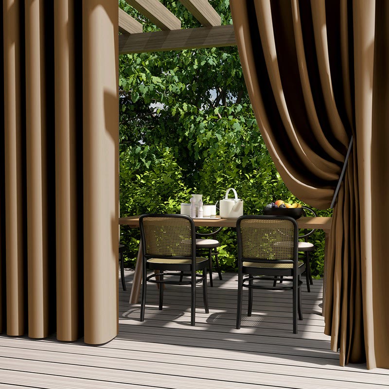 Ownkoti Outdoor Waterproof Solid Color Curtain - Coffee - 55"W x 102"L - image 3