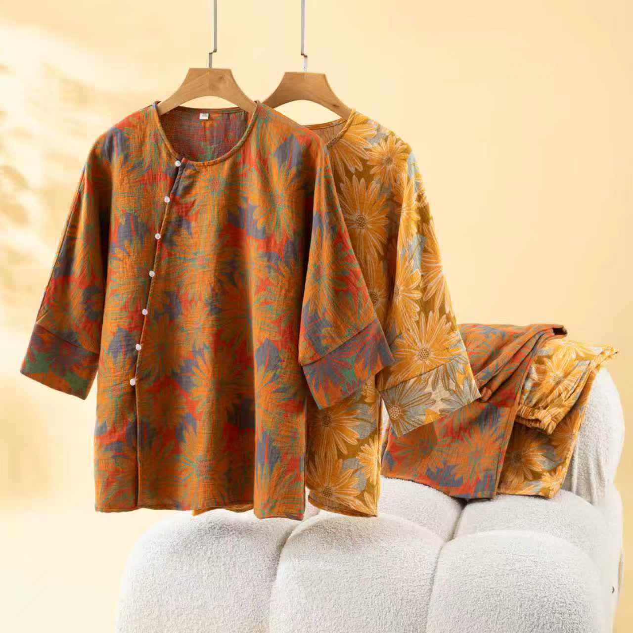 Ownkoti Retro Sunflower Pure Cotton Pajama Set - image 0
