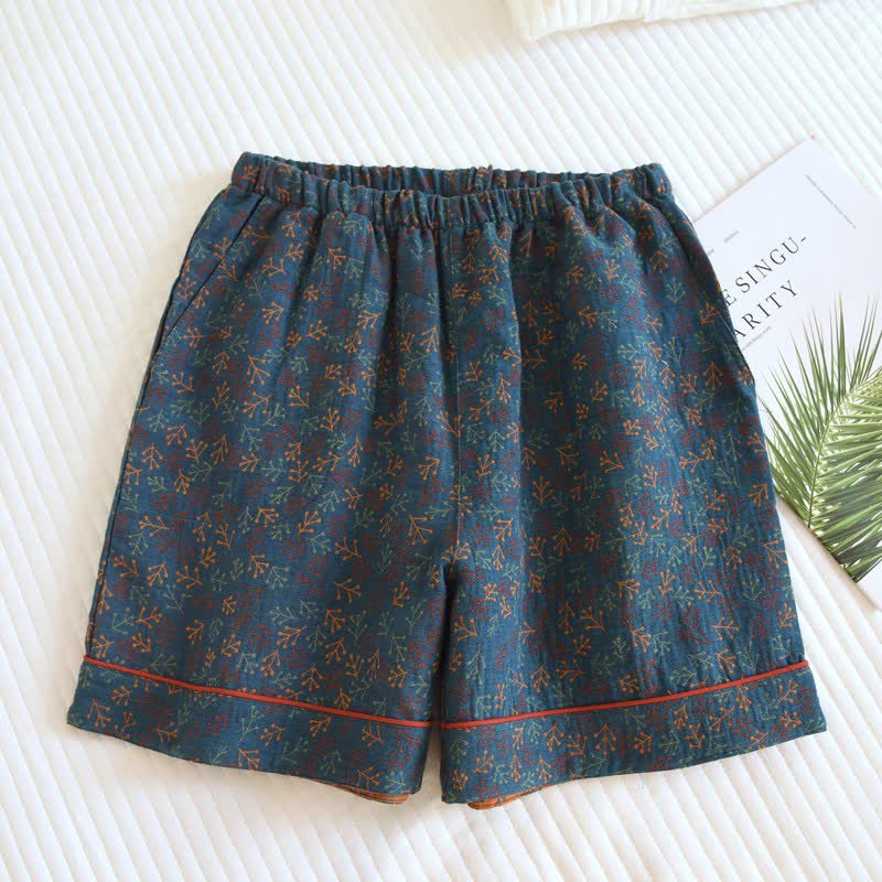 Ownkoti Branch Inspired Cotton Gauze Pajama Shorts - Blue - 2PCS - XL - image 0