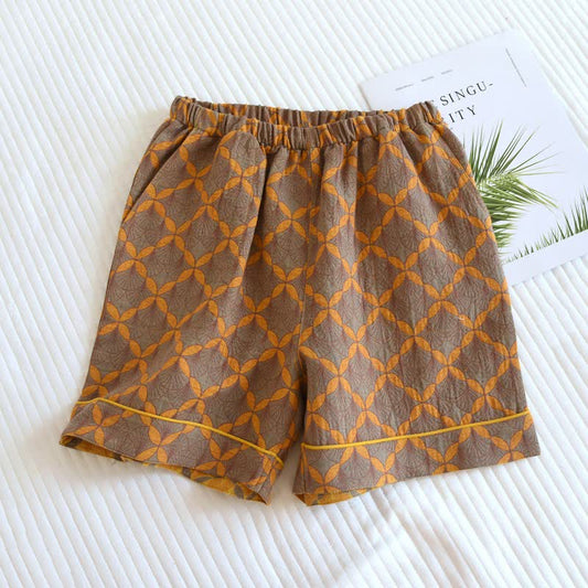 Ownkoti Yellow Plaid Cotton Gauze Pajama Shorts - Yellow - 2PCS - XL - image 0