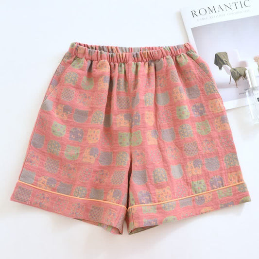 Ownkoti Pink Cat Cotton Gauze Pajama Shorts - Pink - 2PCS - XL - image 0