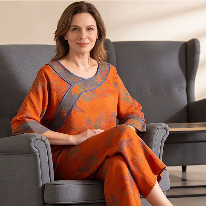 Ownkoti Vintage Orange Landscape Cotton Pajama Set - image 1