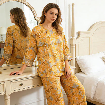 Ownkoti Retro Sunflower Pure Cotton Pajama Set - image 6