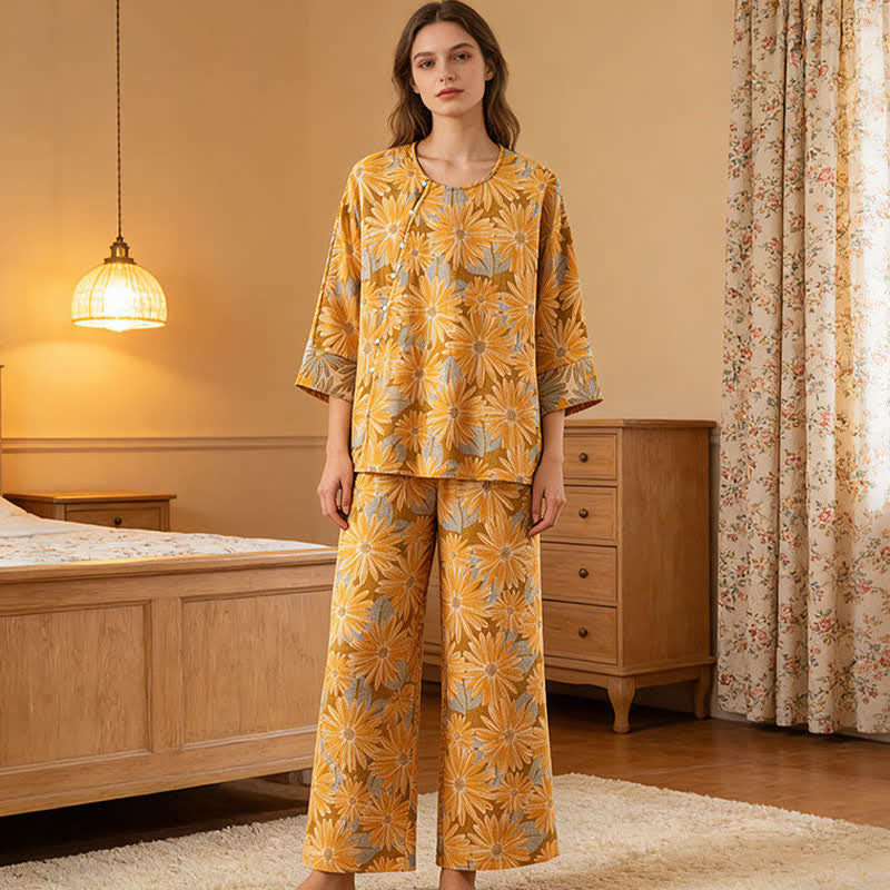 Ownkoti Retro Sunflower Pure Cotton Pajama Set - image 1