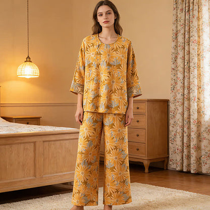 Ownkoti Retro Sunflower Pure Cotton Pajama Set - image 1