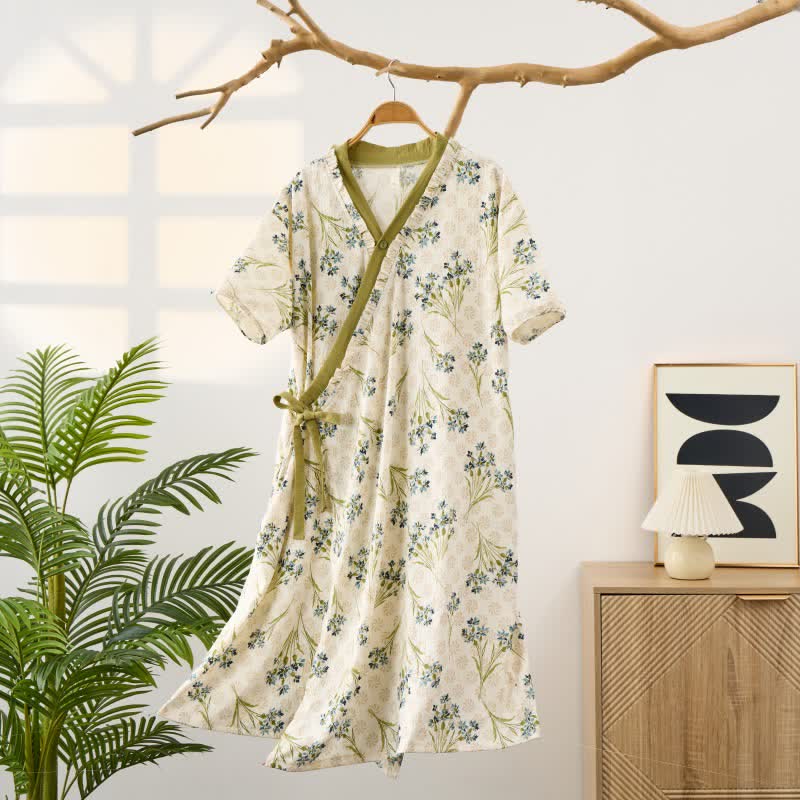 Ownkoti Pastoral Padded Short Sleeve Tie-Back Nightgown with Pocket - image 0