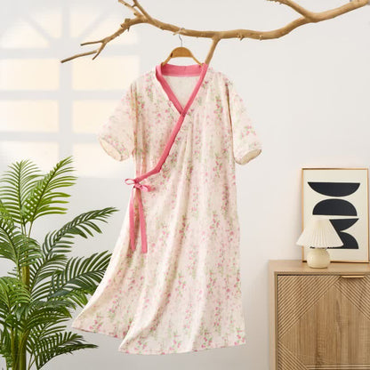 Ownkoti Elegant Floral Print Tie-Back Nightgown with Pocket - image 0