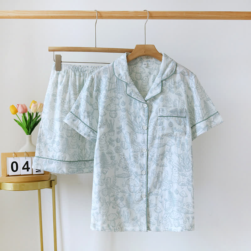Ownkoti Refresh Bunny Forest Cotton Gauze Pajamas - Green - XL - image 12