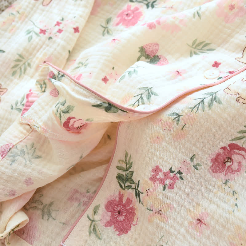 Ownkoti Floral & Bunny Cotton Gauze Pajama Top - image 7