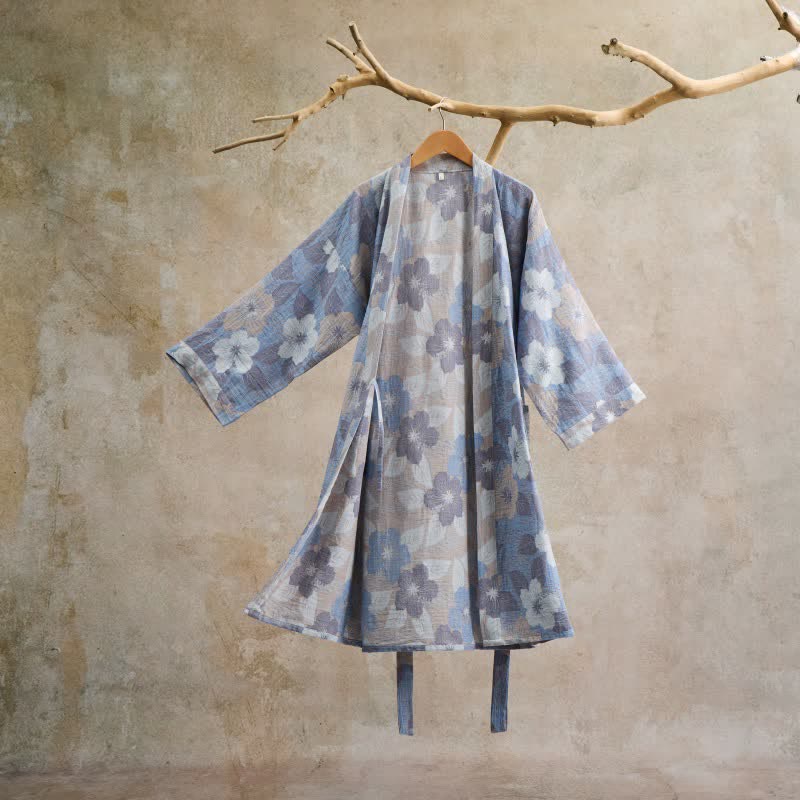 Ownkoti Cherry blossom Cotton Gauze Kimono Robe - Gray - L - image 8