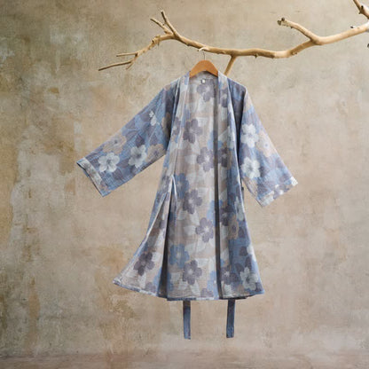 Ownkoti Cherry blossom Cotton Gauze Kimono Robe - Gray - L - image 8
