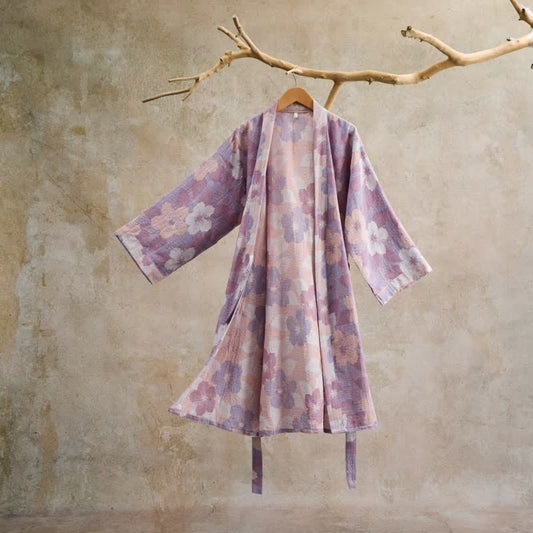 Ownkoti Cherry blossom Cotton Gauze Kimono Robe - Purple - L - image 0