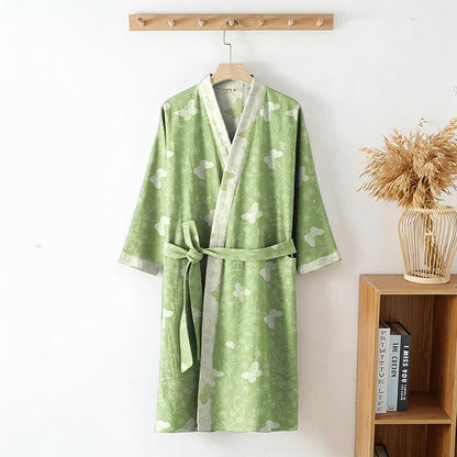 Ownkoti Double Gauze Green Butterfly Cotton Kimono Robe - image 2