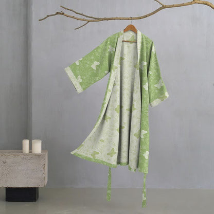 Ownkoti Double Gauze Green Butterfly Cotton Kimono Robe - Green - XL - image 0