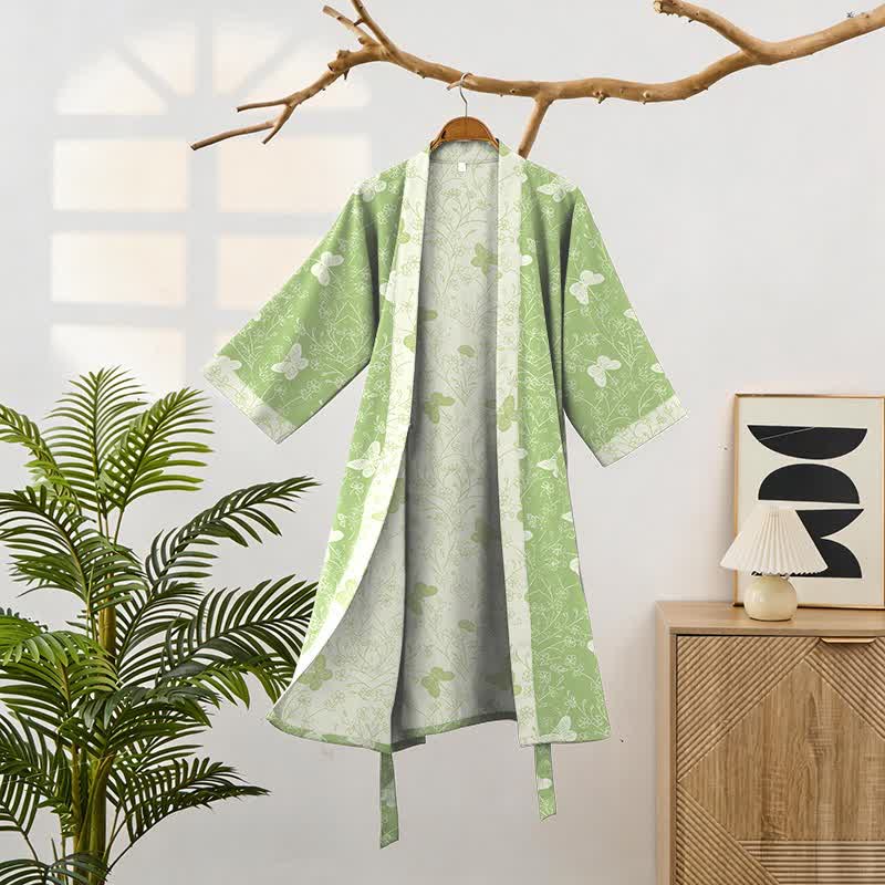 Ownkoti Double Gauze Green Butterfly Cotton Kimono Robe - image 1