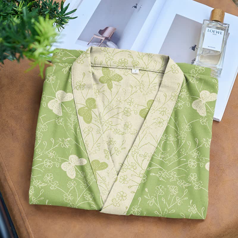 Ownkoti Double Gauze Green Butterfly Cotton Kimono Robe - image 3