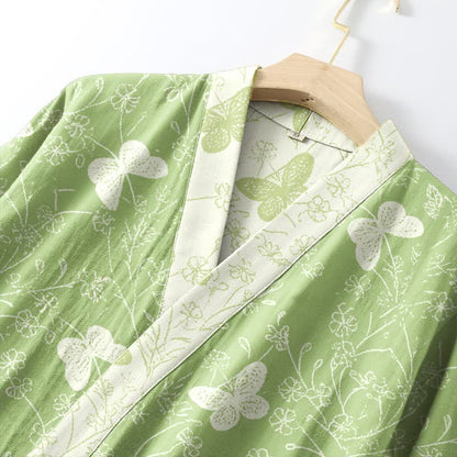 Ownkoti Double Gauze Green Butterfly Cotton Kimono Robe - image 4