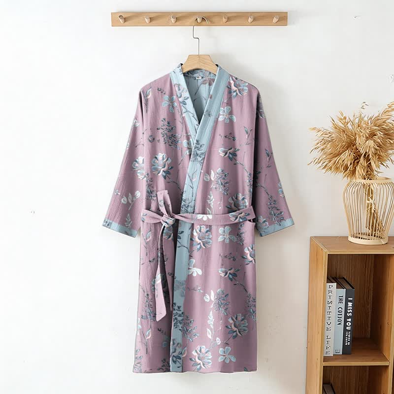 Ownkoti Double Gauze Blooming Floral Cotton Kimono Robe - image 3