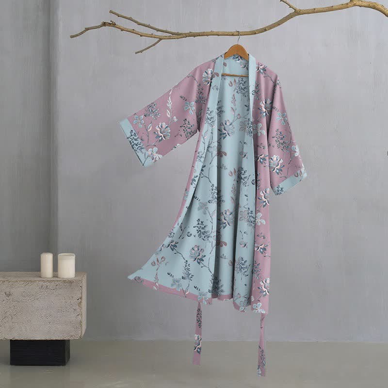 Ownkoti Double Gauze Blooming Floral Cotton Kimono Robe - Purple - XL - image 0