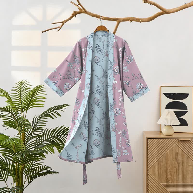 Ownkoti Double Gauze Blooming Floral Cotton Kimono Robe - image 2