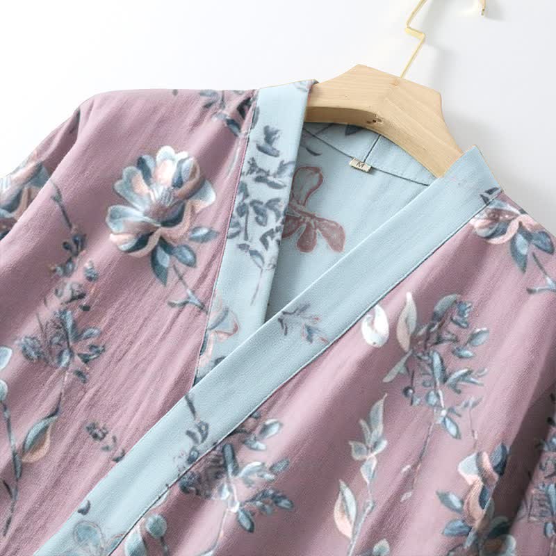 Ownkoti Double Gauze Blooming Floral Cotton Kimono Robe - image 5
