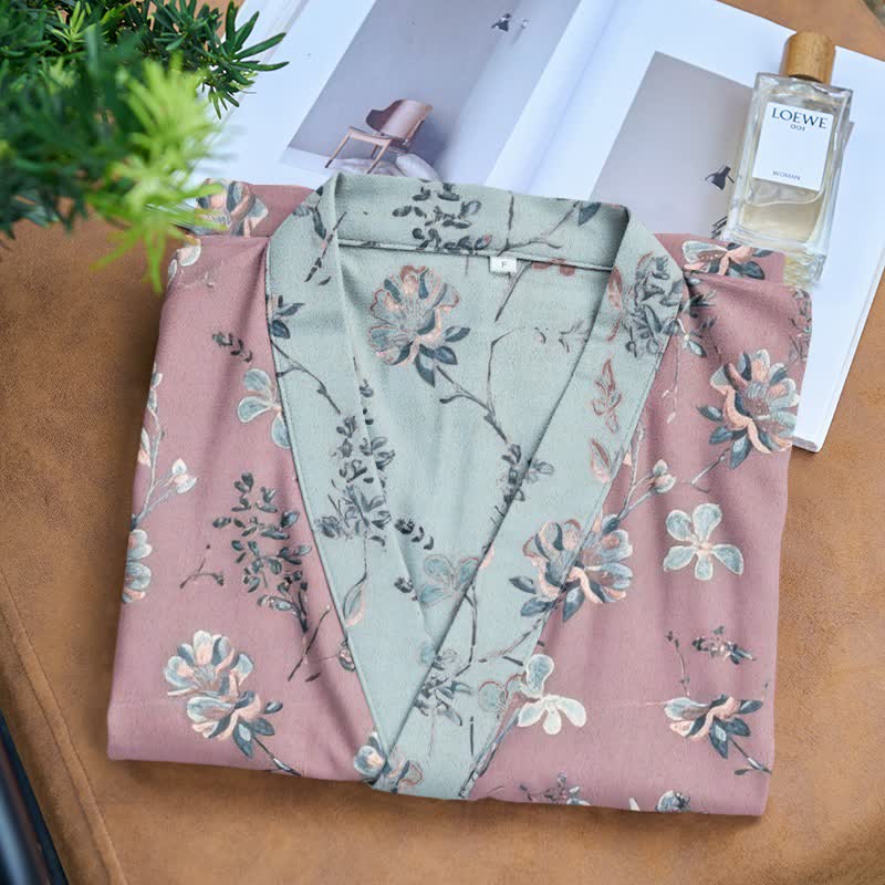Ownkoti Double Gauze Blooming Floral Cotton Kimono Robe - image 4