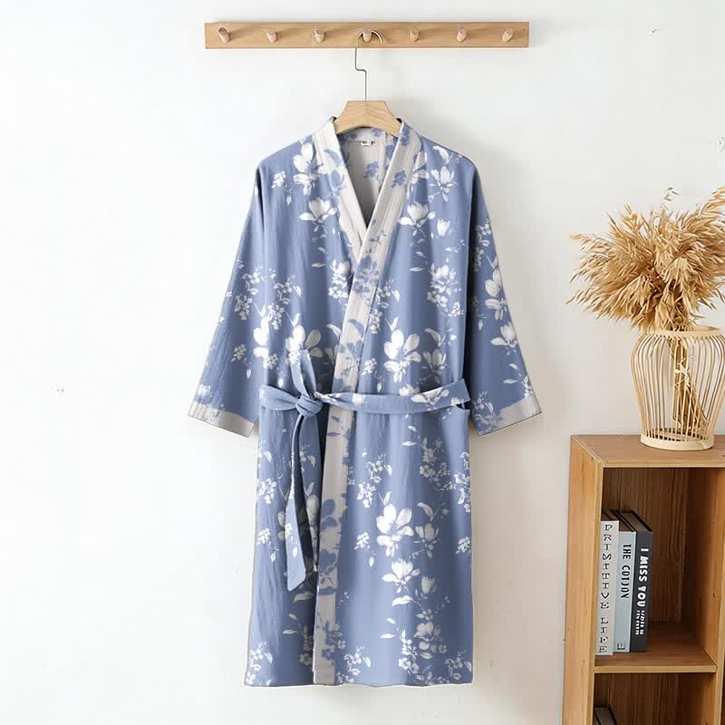 Ownkoti Double Gauze Elegant Floral Cotton Kimono Robe - image 4
