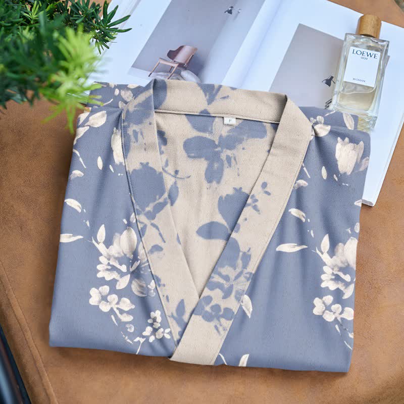 Ownkoti Double Gauze Elegant Floral Cotton Kimono Robe - image 5