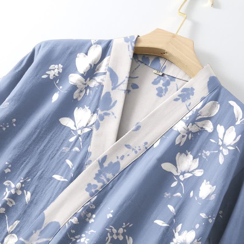 Ownkoti Double Gauze Elegant Floral Cotton Kimono Robe - image 4