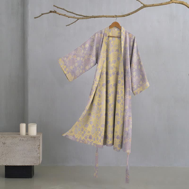 Ownkoti Double Gauze Botanical Cotton Kimono Robe - Purple - XL - image 0
