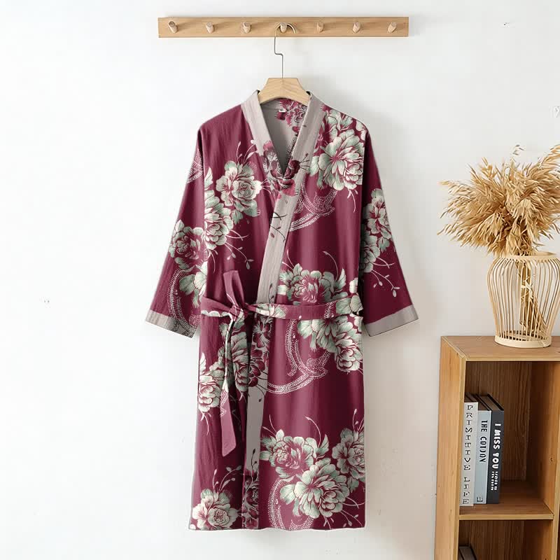 Ownkoti Luxurious Peony Double Gauze Cotton Kimono Robe - image 2