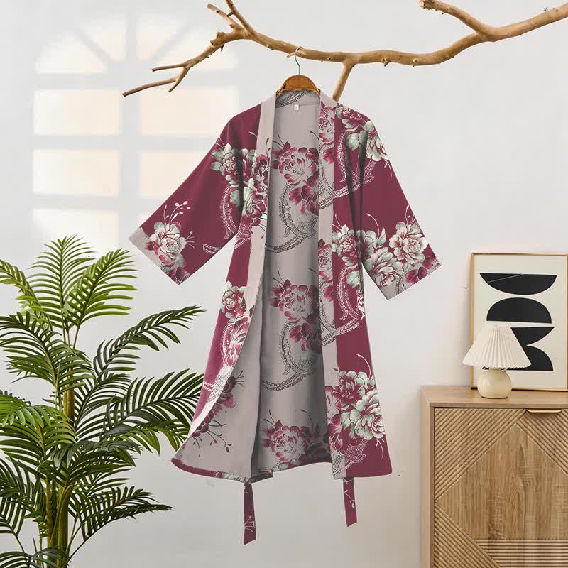 Ownkoti Luxurious Peony Double Gauze Cotton Kimono Robe - image 2